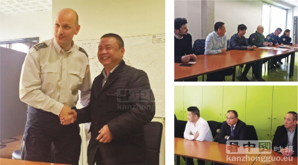 左图:新上任的巴黎20区警察局长赫贡(左)向法国美丽城联合商会姜金玉会长(右)表示感谢。 右上、右下图:会议现场 左图:新上任的巴黎20区警察局长赫贡(左)向法国美丽城联合商会姜金玉会长(右)表示感谢。 右上、右下图:会议现场