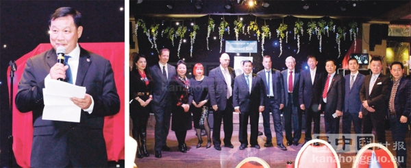 左图:蔡垂彪在竞选国会议员造势晚会上致辞。右图:当晚部分出席活动的法国整洁侨界代表合影,左二为自由民主党主席维宏(Aurélien Véron)。(摄影:林莲怡/看中国) 左图:蔡垂彪在竞选国会议员造势晚会上致辞。右图:当晚部分出席活动的法国整洁侨界代表合影,左二为自由民主党主席维宏(Aurélien Véron)。(摄影:林莲怡