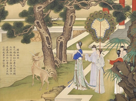 清朝焦秉贞所绘的《历朝贤后故事图》之《麟趾贻休》图,赞颂周文王之妻太姒的贤德。(网络图片) 清朝焦秉贞所绘的《历朝贤后故事图》之《麟趾贻休》图,赞颂周文王之妻太姒的贤德。(网络图片)