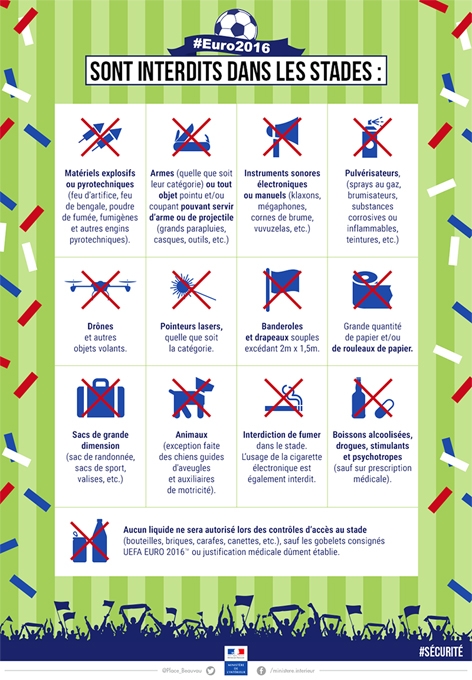 观看欧洲杯球赛不可带入体育场的物品(www.prefecturedepolice.interieur.gouv.fr) 观看欧洲杯球赛不可带入体育场的物品(www.prefecturedepolice.interieur.gouv.fr)