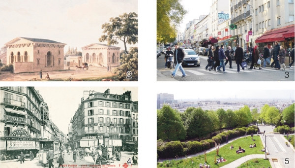 图2:曾经位于美丽城街入口处的关税征收所(维基百科);图3:美丽城街入口处今日的繁荣景象(摄影:李牧/看中国);图4:途径美丽城Faubourg du Temple街的有轨电车(维基百科);图5:在美丽城公园可俯瞰巴黎(摄影:Mbzt/维基百科) 图2:曾经位于美丽城街入口处的关税征收所(维基百科);图3:美丽城街入口处今日的繁荣景象(摄影:李牧/看中国);图4:途径美丽城Faubourg du Temp