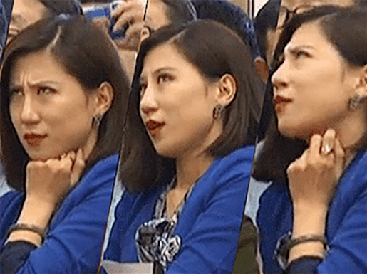 被封为经典的梁相宜的各种白眼。(视频截图) 被封为经典的梁相宜的各种白眼。(视频截图)