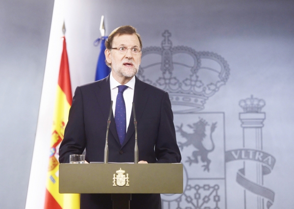 9月28日,西班牙首相拉霍伊在新闻发布会上针对加泰罗尼亚选举讲话。(Getty Images) 9月28日,西班牙首相拉霍伊在新闻发布会上针对加泰罗尼亚选举讲话。(Getty Images)