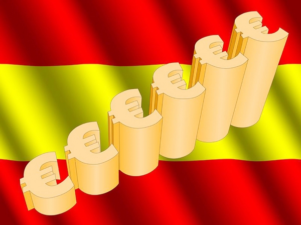 逐渐变大的欧元象征西班牙经济在逐渐增长。（123RF）