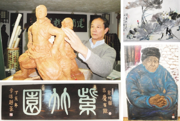 法国华侨艺术家李進（大图）和他的作品