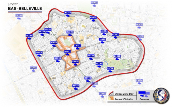 下美丽城街区的安保摄像头地图（图片由20区警察局提供）
