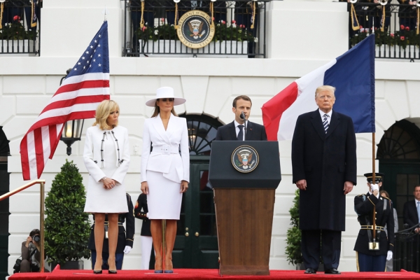 马克龙在访问期间发表演讲。（AFP/Getty Images）