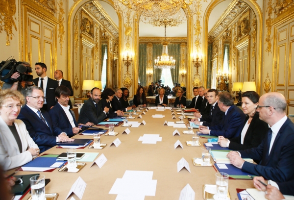 2017年5月18日,马克龙第一次主持政府会议。(AFP/Getty Images) 2017年5月18日,马克龙第一次主持政府会议。(AFP/Getty Images)