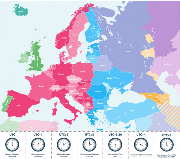欧洲时区地图(123RF) 欧洲时区地图(123RF)