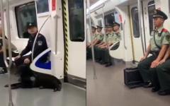 北京 地铁 警察 士兵。（图片来源: 视频截图 X 推特）