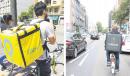 左图：Glovo送货员（Pacopac/Wikipedia/CC BY-SA 4.0） 右图：在荷兰首都阿姆斯特丹的Uber Eats外送员（Franklin Heijnen/Wikipedia/CC BY-SA 2.0）