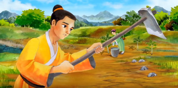 虞孚和妻子辛勤种植漆树。