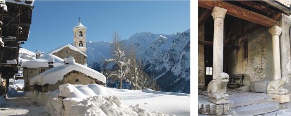 左图:小镇一角(OT Queyras/CC BY-SA 3.0);右图:小镇教堂的入口门柱(MOSSOT :CC BY 3.0/维基百科)