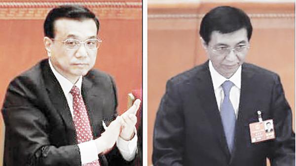 主管国务院的李克强和主管意识形态宣传的王沪宁。（Getty Images）