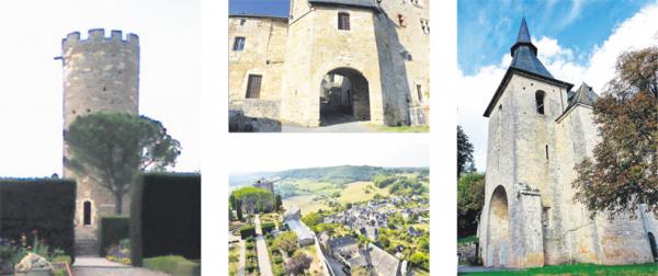 左图:凯撒塔(公有领域);中上图:城堡的入口(Daniel CULSAN/维基百科CC BY-SA 4.0);中下图:从凯撒塔上可看到花园和小镇与四周的风光(Babsy/维基百科CC BY-SA 3.0);右图:蒂雷讷教会(Manu25维基百科CC BY-SA 3.0)。