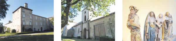 左图：圣-伊波利特城堡（Thérèse Gaigé/维基百科CC BY-SA 3.0）；中图：嵌在圣-伊波利特城堡城墙上的圣-伊波利特教堂（Thérèse Gaigé/维基百科CC BY-SA 3.0）；右图；安葬耶稣雕刻组右侧人像（KaTeznik/维基百科CC BY-SA 2.0）