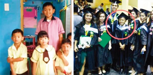 左图:Ian和他的学生们。右图:Ian在大学毕业典礼上。(视频截图)