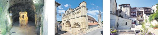 左图:圣-让地下教堂的圣物盒(Xabi Rome-Hérault/维基百科CC BY 3.0);中图:圣-雅克教堂(JLPC/Wikimedia Commons CC BY 3.0);右图:小镇上带阳台的小房屋(Cobber17/维基百科CC BY 3.0)