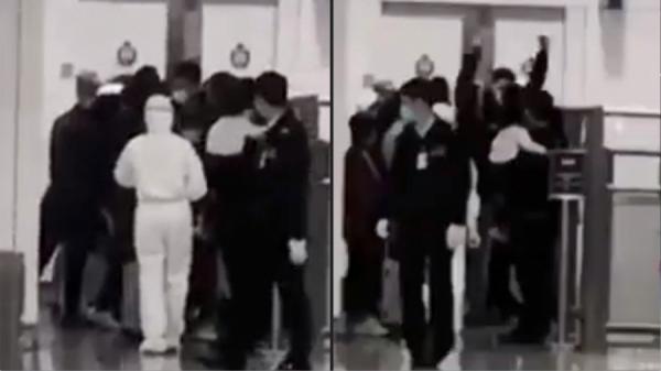 逃亡外地的有不少是湖北的中共官员,图为网传湖北人在香港口岸被拦下,激动高呼要“闯关”。(图片来源:视频截图)