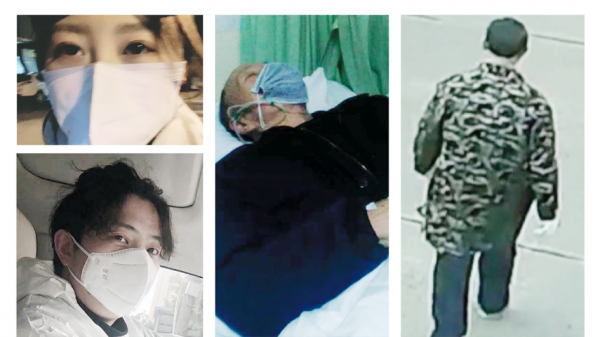 武汉居民90后女孩辰辰、浙江志愿者楼威辰、武汉钢铁公司前消防员徐武的父亲、武汉女孩杨晶晶的父亲杨元运(从左到右)