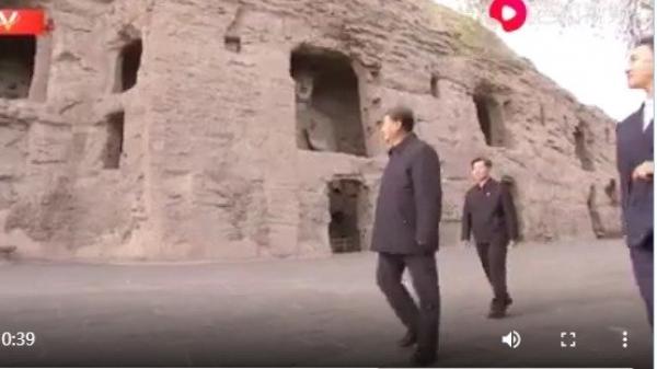 习近平5月11日突然到了山西大同云冈石窟(图片来源:视频截图)