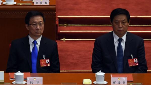 昔日以韩正为靠山的上海绿地集团经营江河日下。图为江派大员韩正和习近平头号亲信栗战书(图片来源:Getty Images)