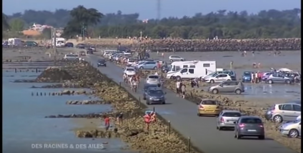 一天之中只有退潮的那一小段时间会露出道路让车辆通行。 (视频截图)