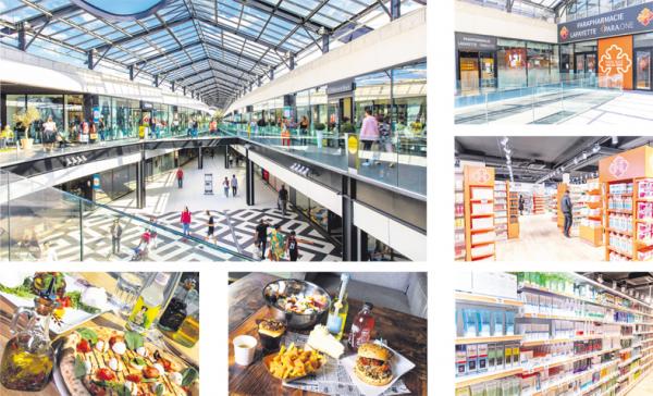 大图:巴黎万娜打折村;右三图:拉法耶特药妆店Para One;下图:打折村内的意大利餐厅Trattoria Locale(左)和北美式餐厅Maison Foude(右)。(图片由One Nation Paris提供)