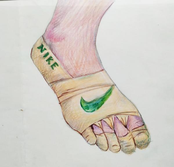 布洛斯手工制作的“运动鞋”。（插图：清玉/看中国）