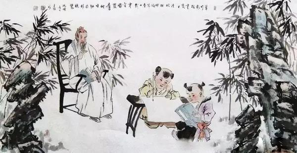 古代私塾先生和学生(公有领域)