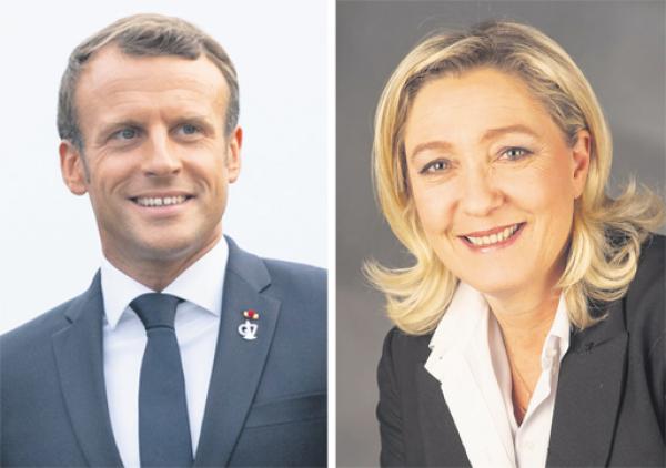 左图:马克龙(公有领域);右图:勒庞(Foto-AG Gymnasium Melle/Wikipedia/CC BY-SA 3.0)