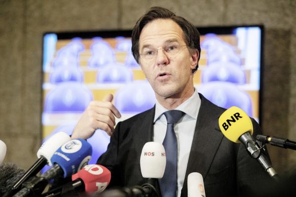 2021年3月17日,马克•鲁特(Mark Rutte)在荷兰海牙就大选结果发表讲话。(Niels Wenstedt/BSR Agency/Getty Images)