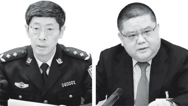 左图：号称“东北政法王”的杜吉君，曾任鸡西市副市长兼公安局长、牡丹江市副市长、政法委副书记、市公安局局长。；右图：杜吉君的靠山甘荣坤，曾任黑龙江省政法委书记，现任河南省政法委书记，号称“东北政法王教父”。