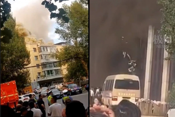 长春仓库大火有14死、12伤，网传火场影片有人直接跳窗逃生(右)。翻摄微博