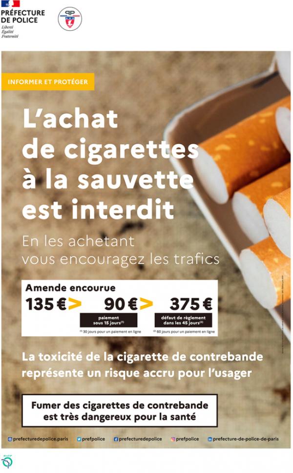 巴黎警察局发布的禁止购买私贩香烟的通告。（图片来源：巴黎警察局）