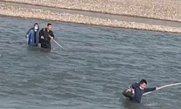 男子尝试渡渭河回家却被困在河中央(图片来源: 推特截图)