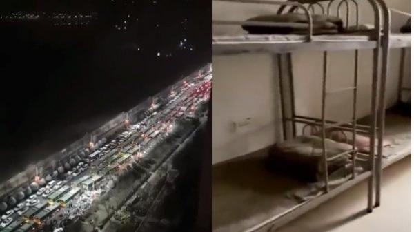 西安市当局野蛮防疫,新年半夜把上千市民拉郊区隔离,市民说 “ 没吃没喝没人管 ”。(图片来源:视频截图)