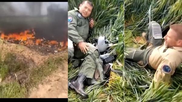 近日传出河南商丘市虞城县镇里固乡,有一架战斗机坠毁在农田间。(图片来源:视频截图)