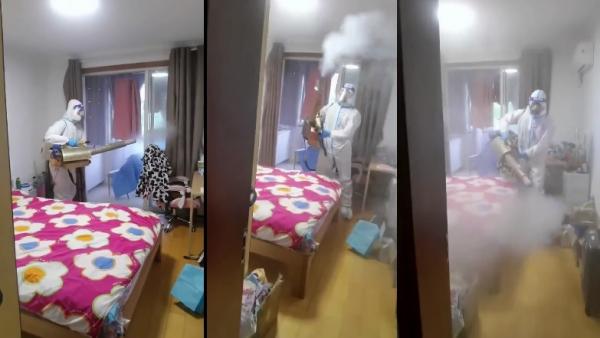 大白入户消杀。(图片来源:视频截图)