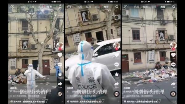 “大白(身穿白色防护衣的防疫人员)”拿到钥匙后,登门入室消杀,但“大白”帮居民消杀的状况(把东西往外丢),吓坏不少人。(图片来源:网络图片)