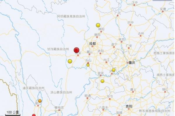 中国四川雅安市6月1日下午发生至少2次地震,规模最大的一次为6.1。(图片来源:微信截图)