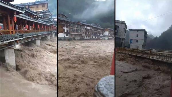 6月5日受到连续强降雨影响,广西桂林等地爆发洪涝灾害。(图片来源:视频截图)