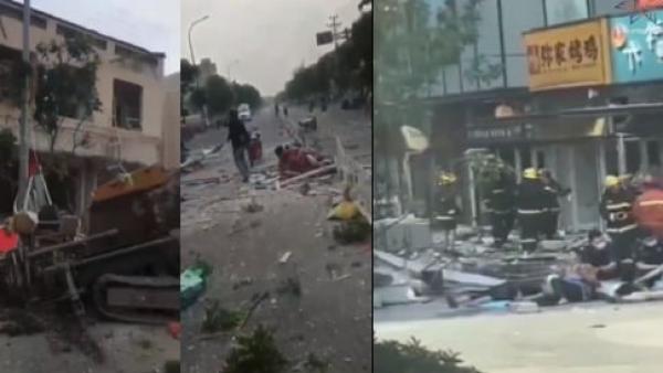 天津和山东泰安同日发生爆炸事故,天津燃气爆燃事故致20人轻伤3人重伤,山东泰安液化气罐泄漏引发爆炸造成10人受伤3人死亡。(图片来源:视频截图)