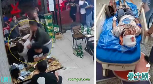 刘文玺上任河北公安厅长两星期,6月10日凌晨2点多,河北省唐山市烧烤店发生暴力殴打女子事件,引发全民愤怒。(图片来源:看中国合成)