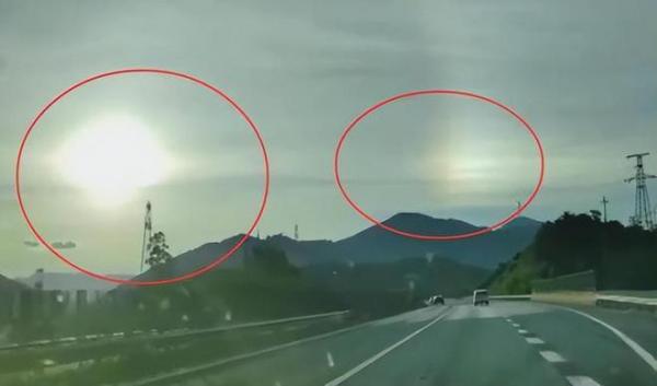 重庆南川区上月出现 “ 2个太阳 ”。(图片来源:网络截图)