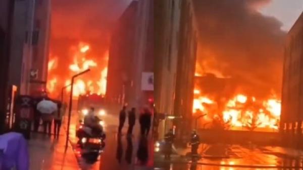 21日河南省安阳市凯信达商贸公司发生重大火灾,历时7小时才被扑灭,事故造成38死2伤。(图片来源:视频截图)