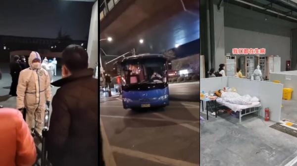 日前传出山东、甘肃等地忽然开始将大批学生送往方舱隔离,引发学生不满,与“大白”发生争执。(图片来源:图片合成)