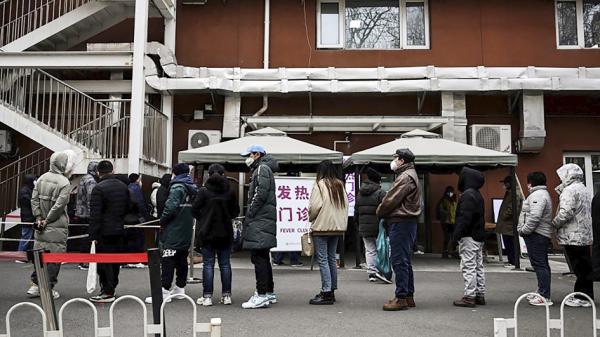 北京街头某核酸检测点(NOEL CELIS/AFP/Getty Images)