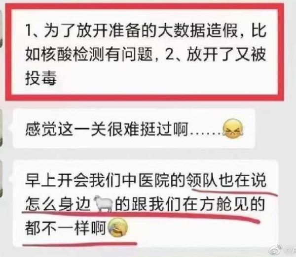 大陆网友质疑与 “ 与在方舱见的不一样 ”。(图片来源:网路截图)