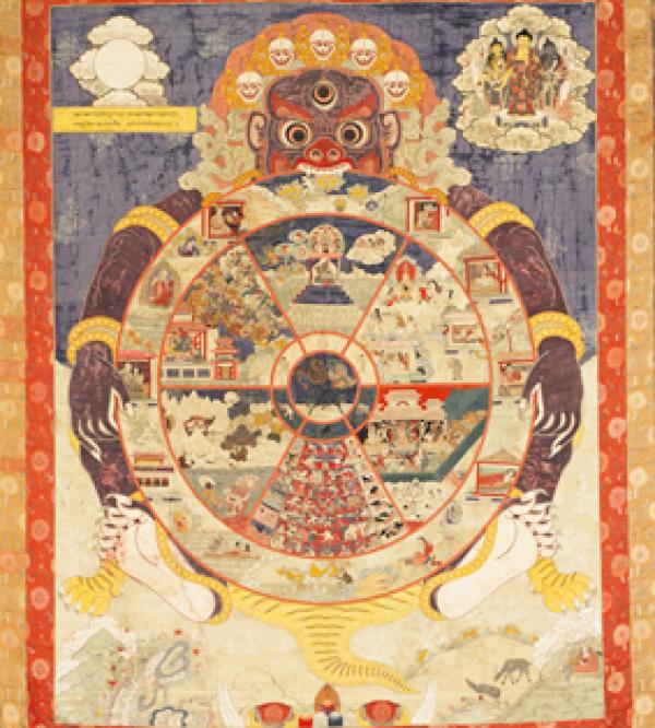 十八世纪绣品《六道轮回》局部,现收藏于伯明翰艺术博物馆。